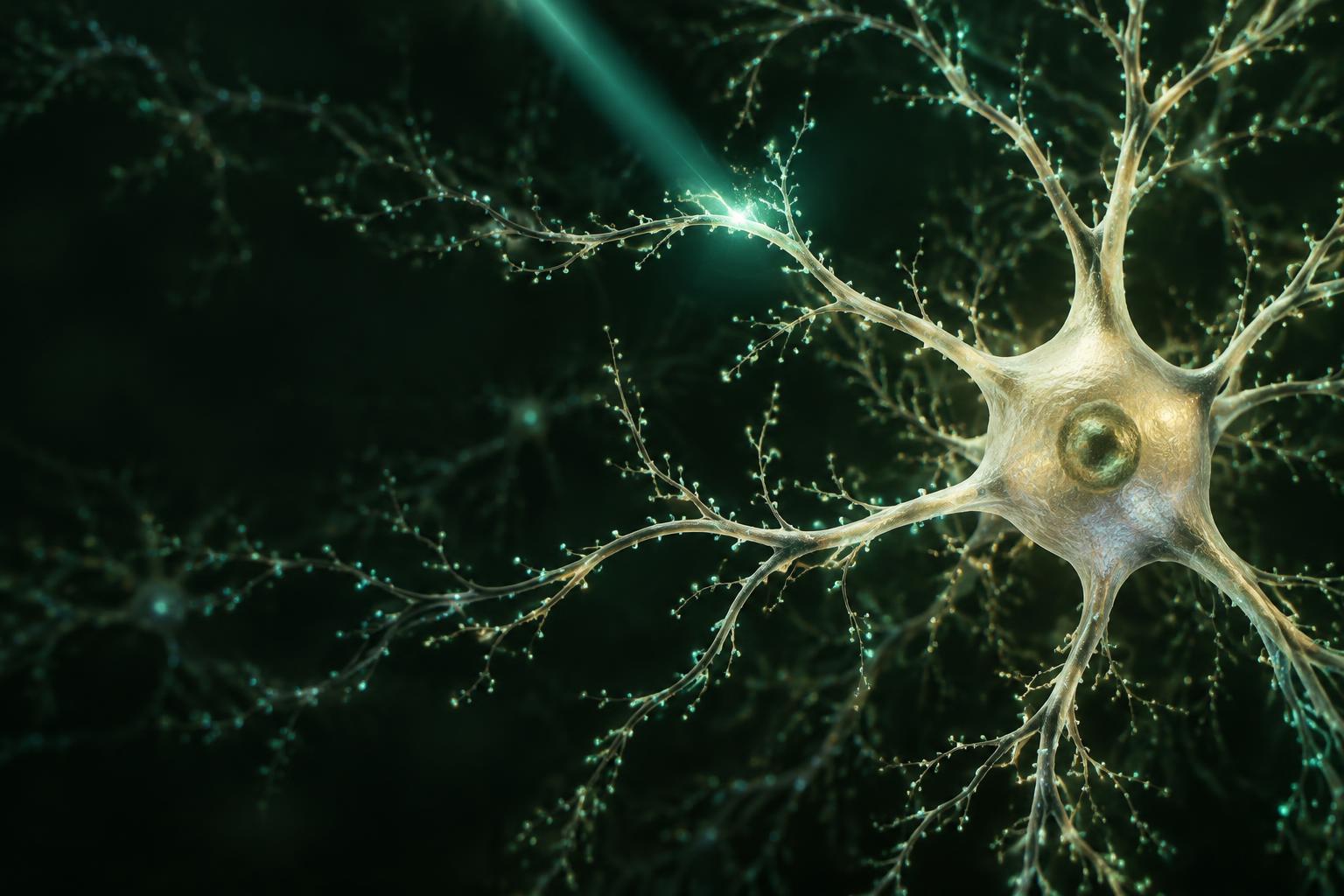 Conceptual illustration of light illuminating a branching neuron